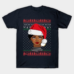 African American Black Women Santa Christmas Ugly Sweater T-Shirt